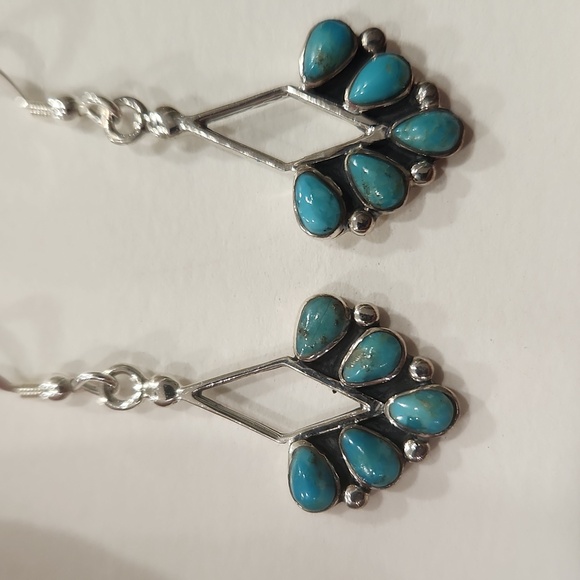 "NEW" Sterling Silver Turquoise Dangle Earrings - Picture 2 of 5